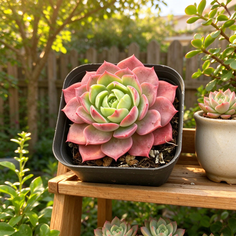 MistFoliage Meng Lu Succulent - Live Potted Echeveria Succulent, Rosette Pink-Green Leaves, Indoor Plant