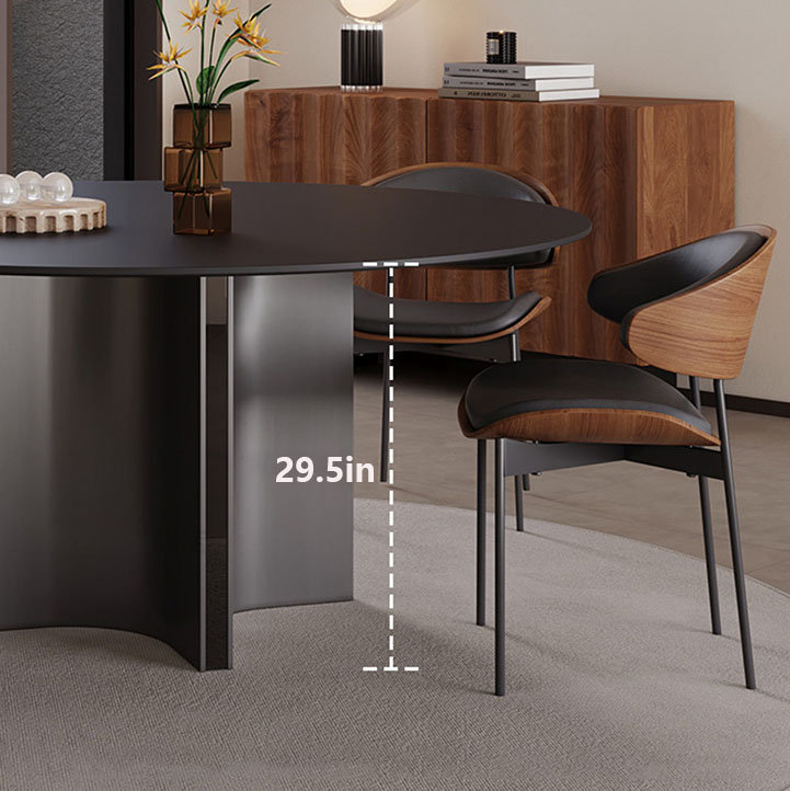 Table de salle à manger ronde moderne, porcelaine noire élégante, H 29,5 po x L 43,3 po x l 43,3 po