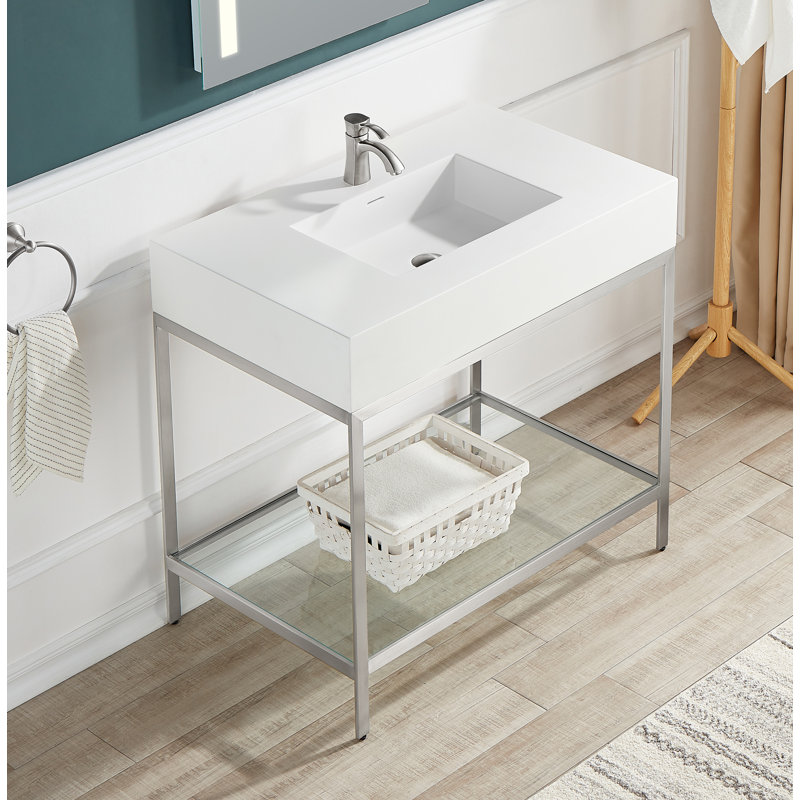 ANZZI Ventura Series, cadre de lavabo console en acier inoxydable antirouille de 36 po en nickel brossé