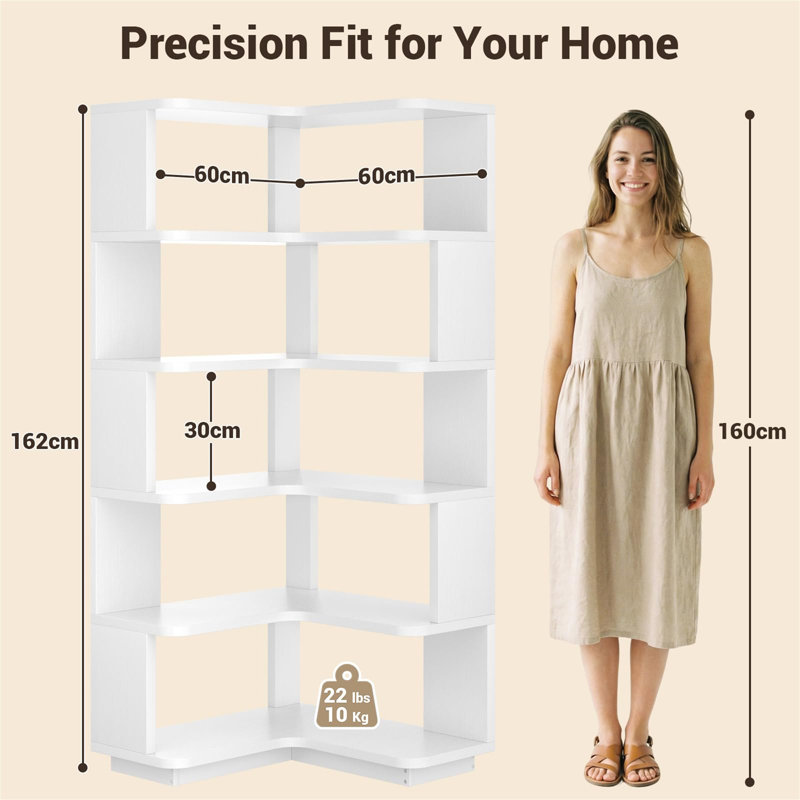 162cm H x 60cm W Standard Bookcase, White