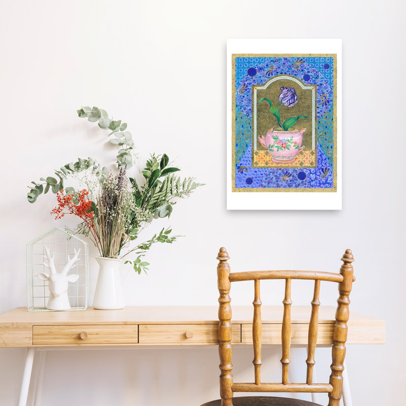 Tulip And Broken Teapot Abstract Colorful Elegant Tulip Violet Flower Wall Art Print 1 Piece Wrapped Canvas Wall Art