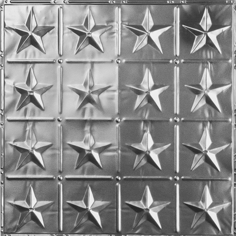 Brushed Satin Nickel Americana Star Metal Ceiling Tiles, 24" x 24"
