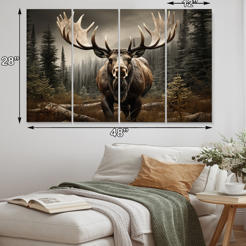 Orignal brun majestueux sur toile, 4 pièces
