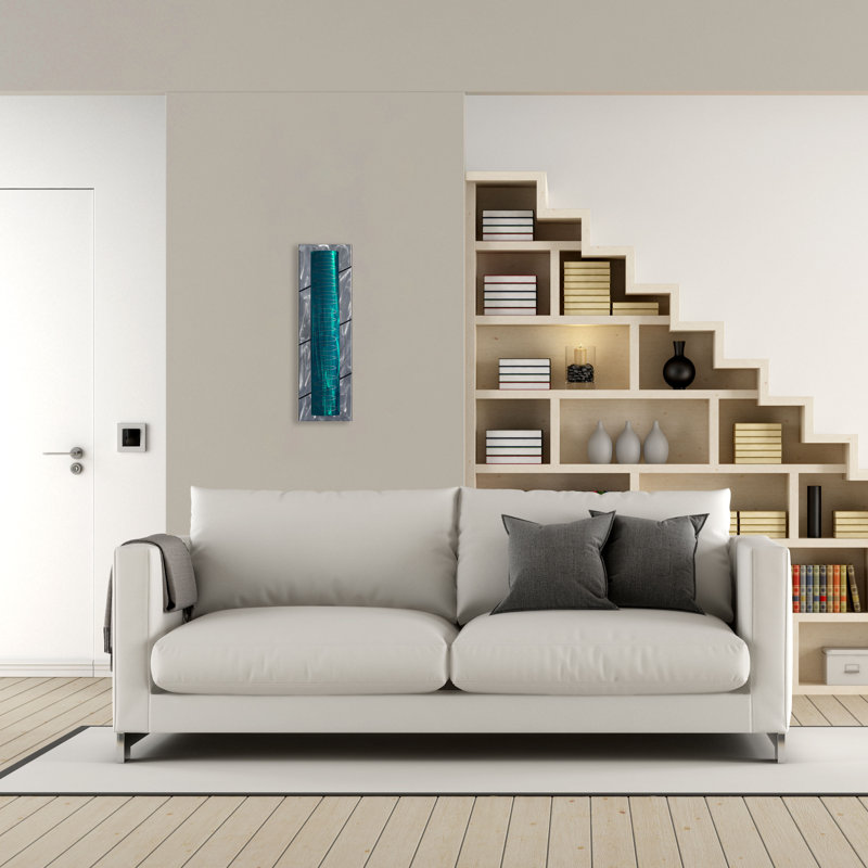 Handmade Modern Abstract Wall Decor on Metal, Teal/Silver