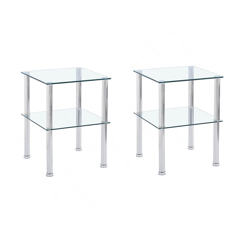 Table d'appoint transparente 2 pièces, table de bout à 2 niveaux, table de chevet moderne, canapé avec tablette de rangement pour le salon