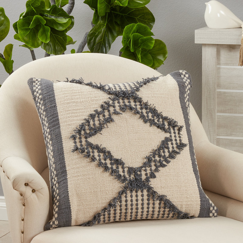 Raissa Collection Fringed Cotton Throw Pillow, Down Blend
