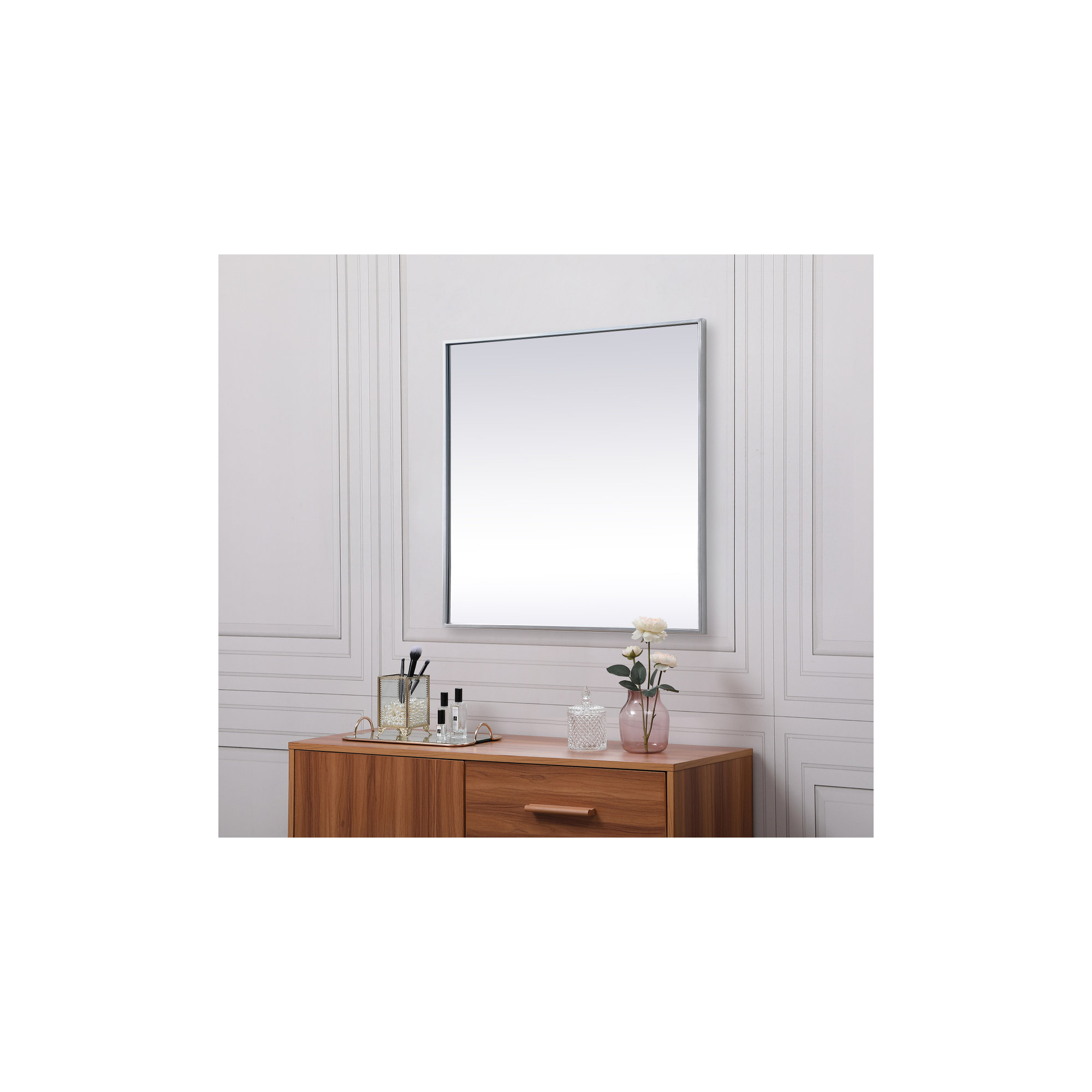 Valparaiso Metal Square Wall Mirror, Silver, 30"  x 30" 