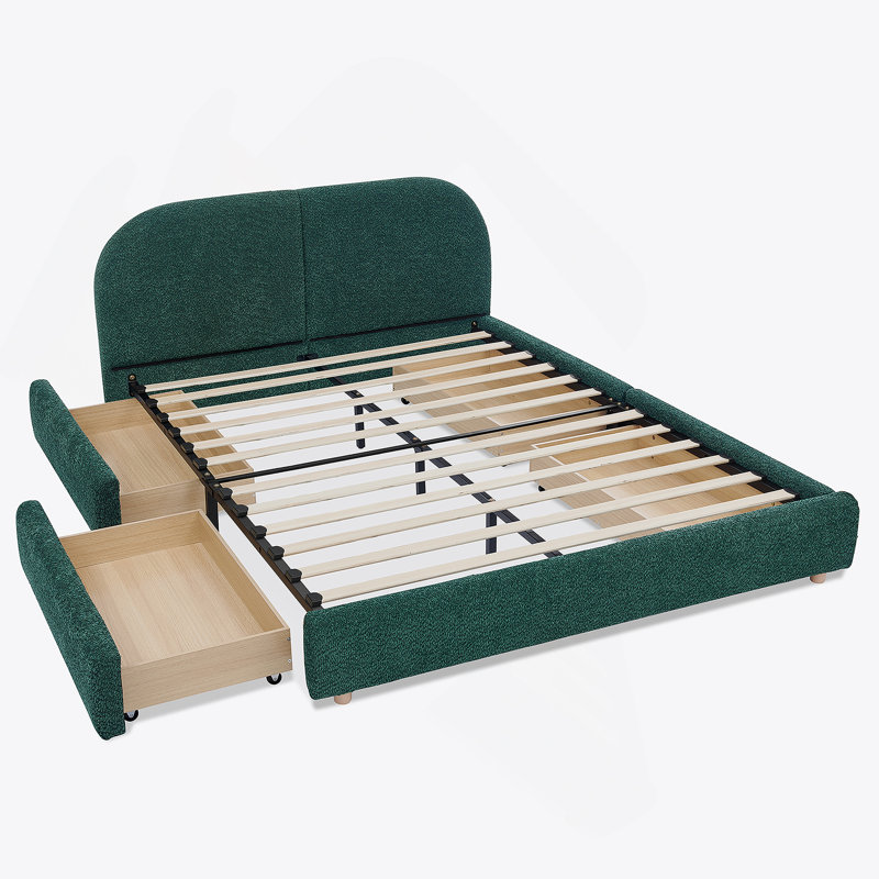 Structure de lit tapissier avec tiroirs, Grand lit, Vert