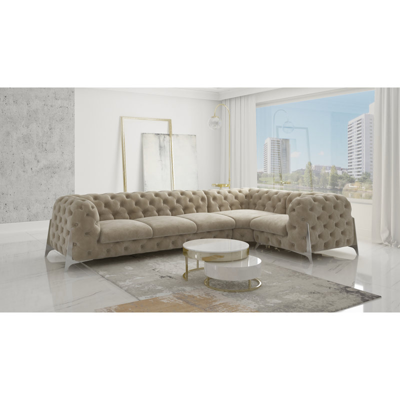 Juneri Chesterfield Corner Sofa, Cream, Right Hand Facing