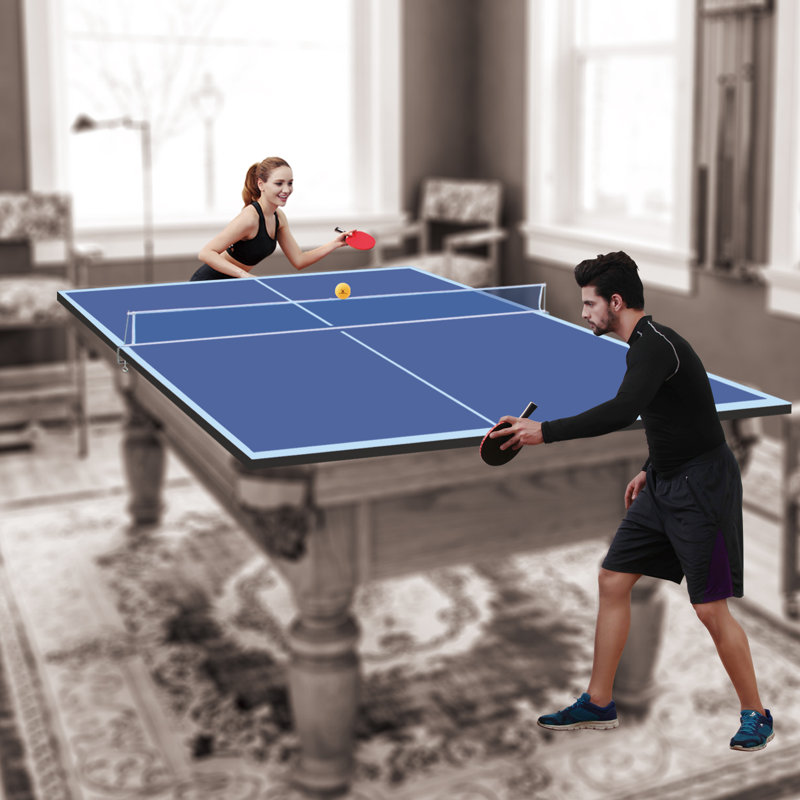 Dessus de table de ping-pong de taille moyenne de 9 pi Roomfitter, plateau de tennis de table pliable et portable pour jeux d'intérieur, bleu