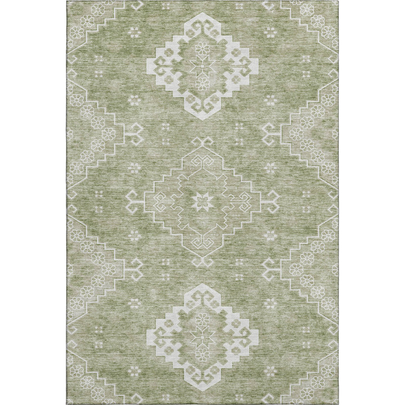 Premium Machine Washable Prisco Aloe Rug, Rectangle 3' x 5'