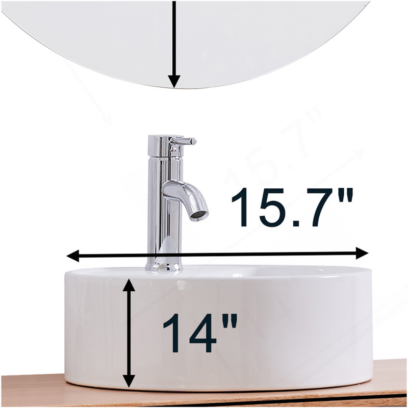 Bathroom Vessel Sink 15.7" X 5.7" Round Bowl Sink, Bathroom Countertop Round White Vanity Sink Basin,Ceramic Basin,Glossy White