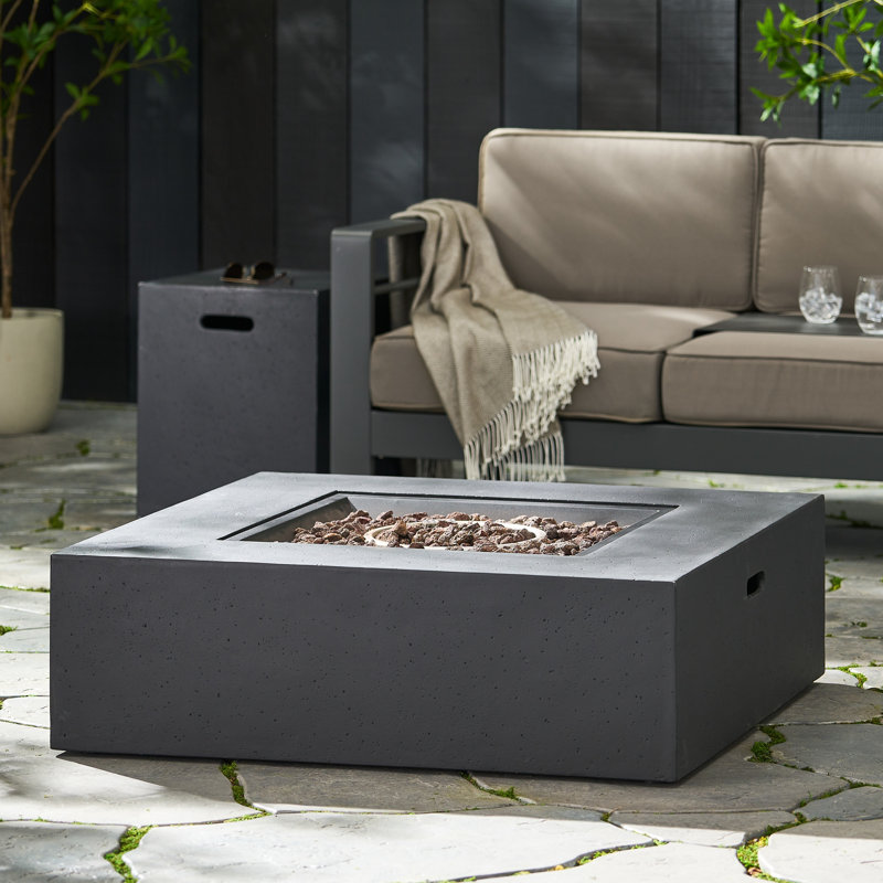 Fen Square Magnesium Oxide Propane Fire Pit Table, Dark Gray