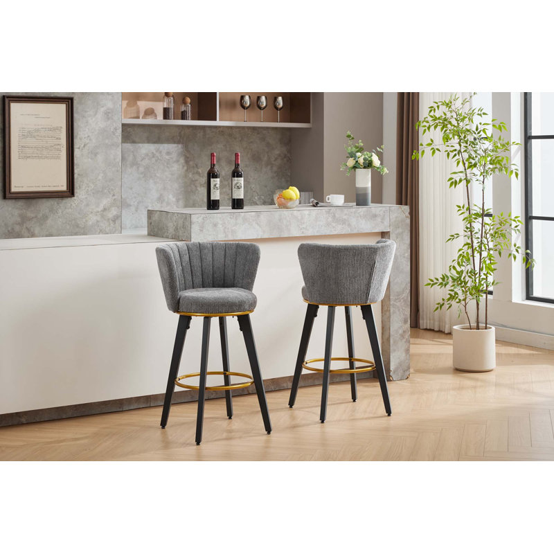 360° Swivel Upholstered Counter Height Bar Stools(Set Of 2), Gray