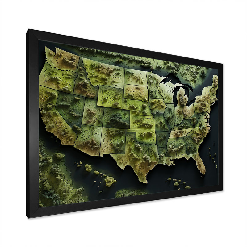 «USA Map Eco Expanse», reproduction d'art sur toile, Cadre simple noir, H 12 po x l 20 po x P 1 po