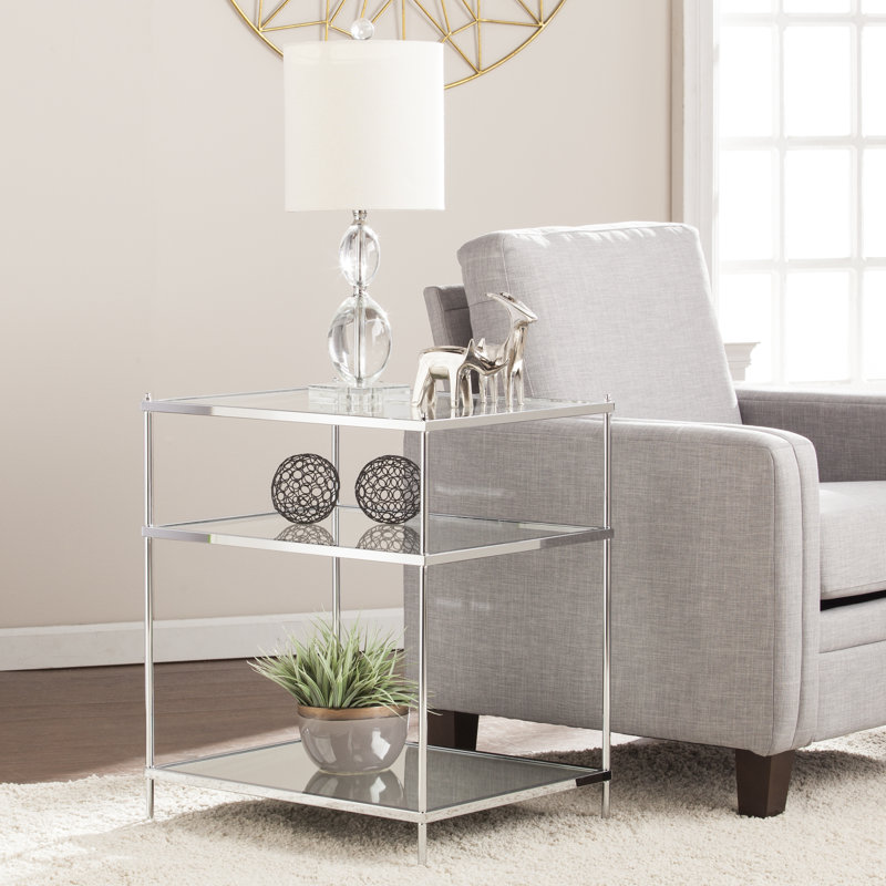 Table d'appoint en miroir Glam avec finition chromée pour le salon et la chambre à coucher | Idée de cadeau