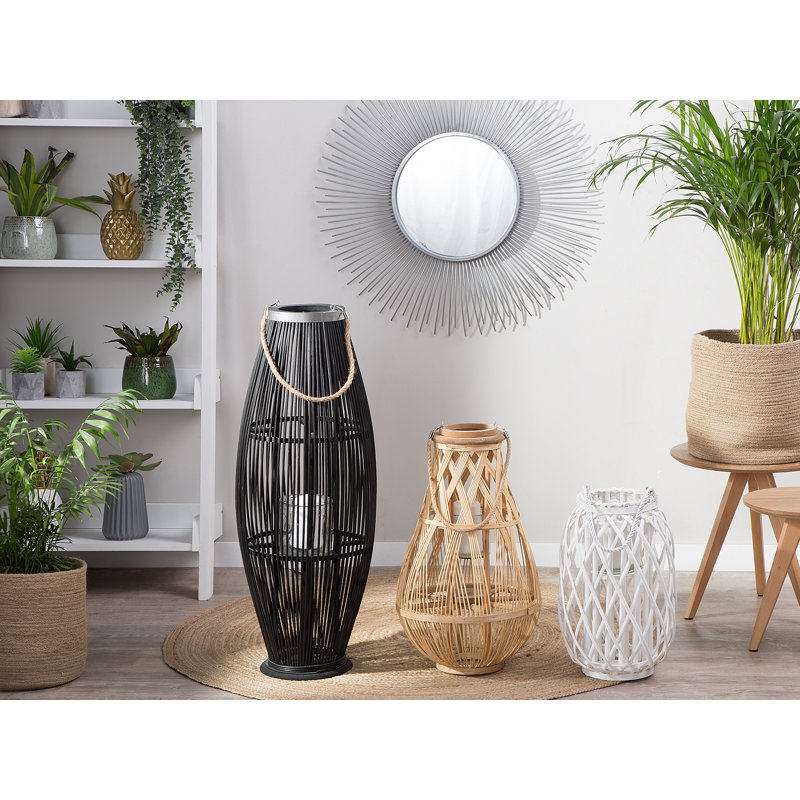 Wood Floor Lantern, White, 40 cm H x 26 cm W x 26 cm D