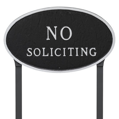 Large Oval No Soliciting Statement Plaque Sign with Lawn Stakes