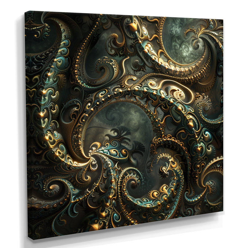 Rétro fractale tourbillonnante dorée - art mural fractales, Toile tendue, H 36 po x l 36 po x P 1,5 po