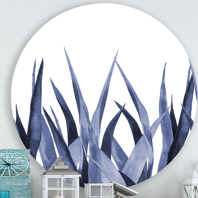 Feuilles d'agave bleu marine - Cercle traditionnel en métal, H 29 po x l 29 po x P 1 po