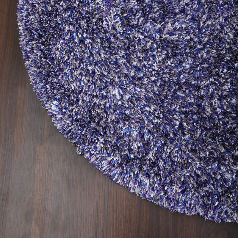 Kenshawn Hand Tufted Shag Polyester Eco-Friendly Area Rugs - Round, Blue White Color, Plain Solid Design, High Pile Thick Handmade Anti Skid Area Rugs for Living Room, Bed Room