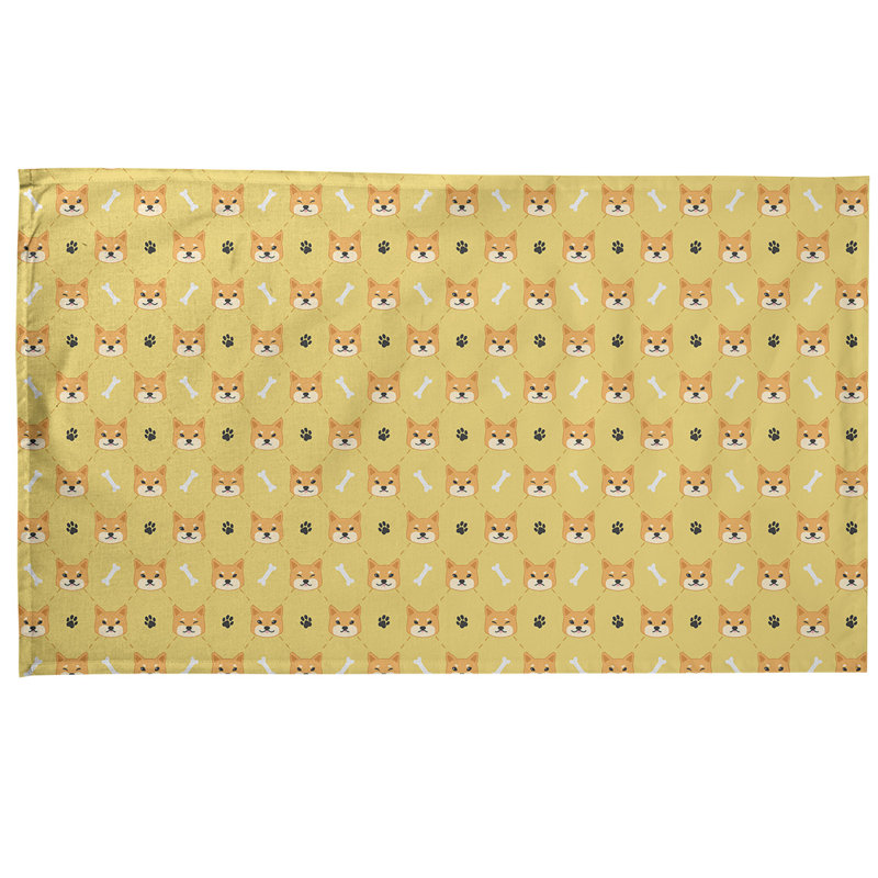 Serviette à thé à motif shiba shiba, Sergé de coton, Jaune