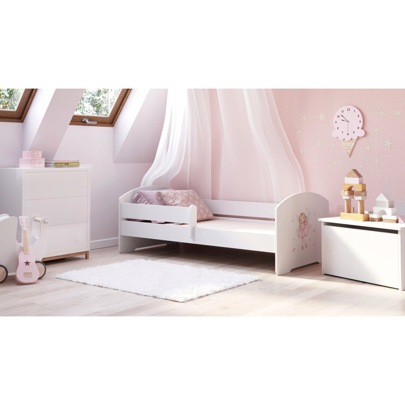 LUK children's bed with railing - Girl with wings, Cot Bed / Toddler (70 x 140cm)