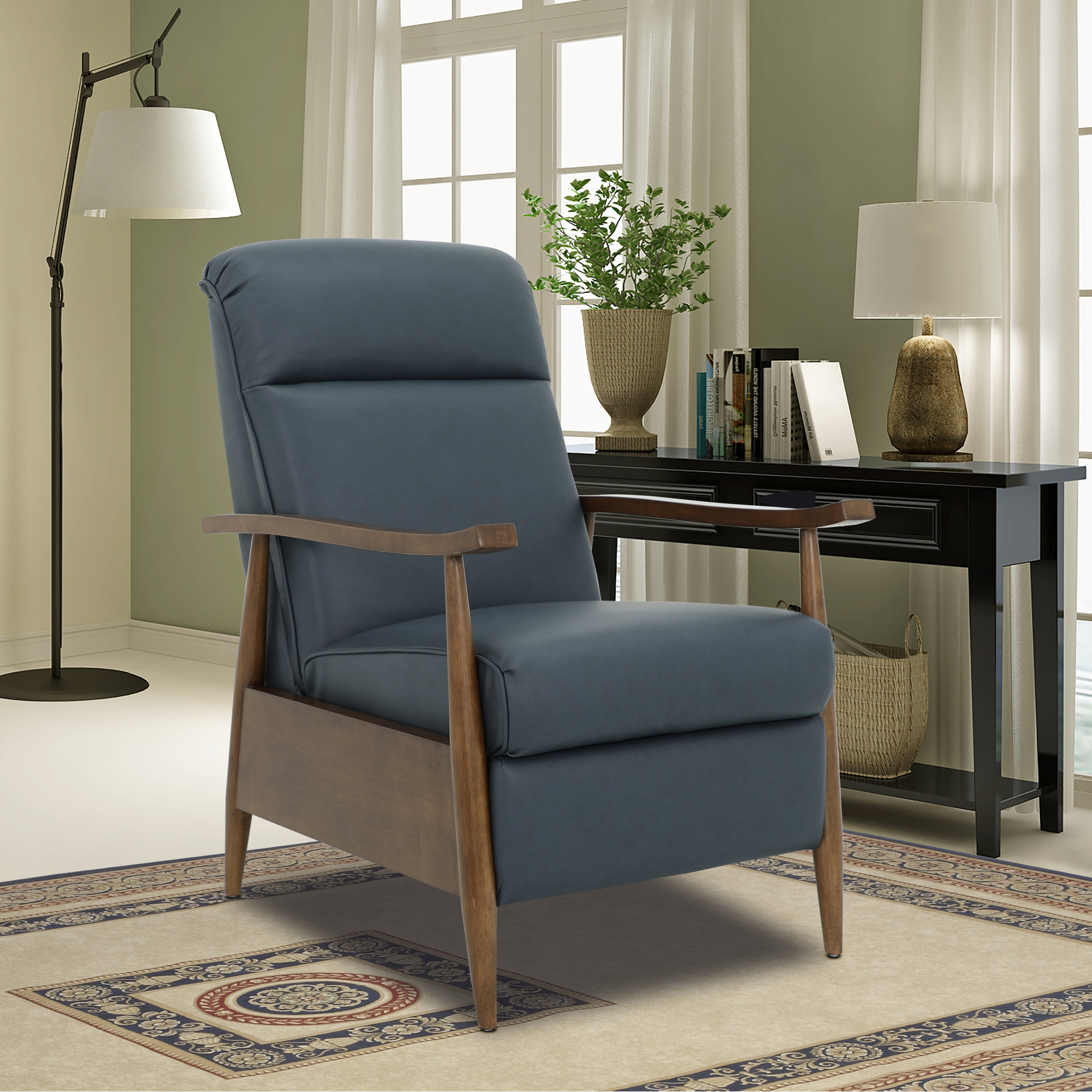  30" Wide Leather Recliner, Blue Genuine Leather