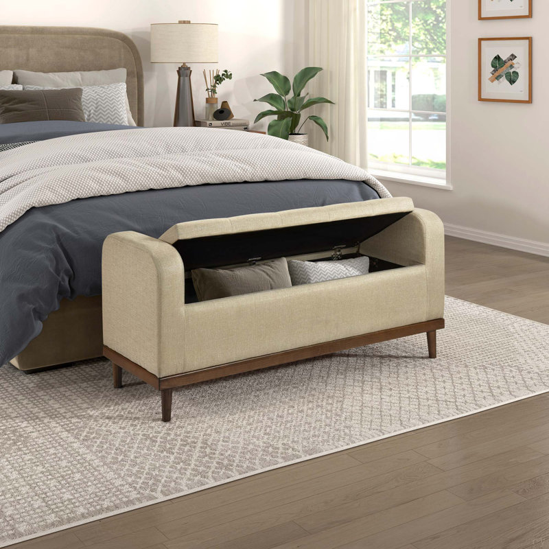 Rangement brun pour chambre à coucher, style Mid-Century moderne, banc en tissu texturé avec cadre en bois massif,