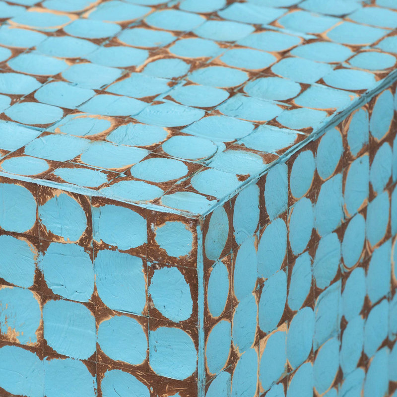 Table basse bohémienne en noix de coco bleue et bois d'acacia
