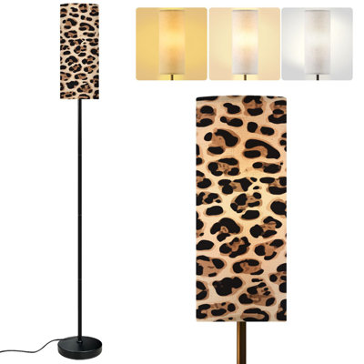  68.5" Standing Floor Lamp Brown leopard seamless fabric Dimmable Metal Pole Lamp with Linen Lampshade LED Bulb Included