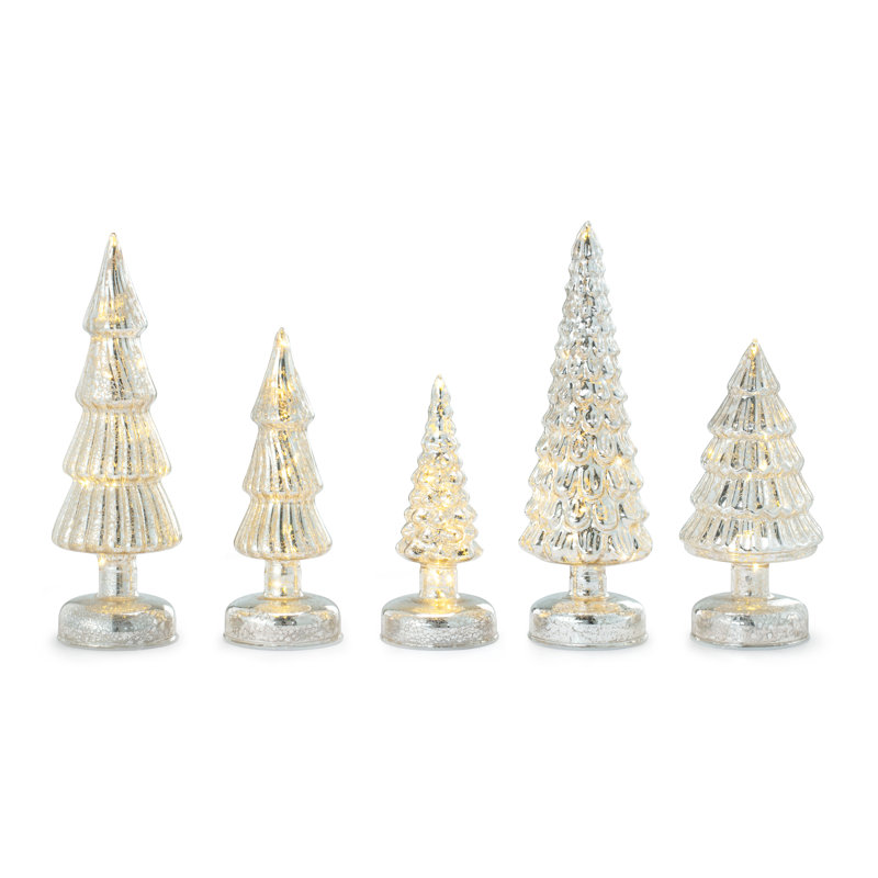 Ensemble de 5 sapins scintillants - Argent