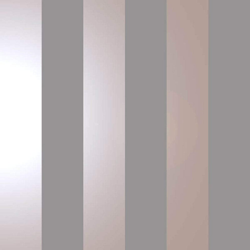 Estrin Bold Stripe Grey Rose Gold 10m x 53cm Shimmer Wallpaper Roll
