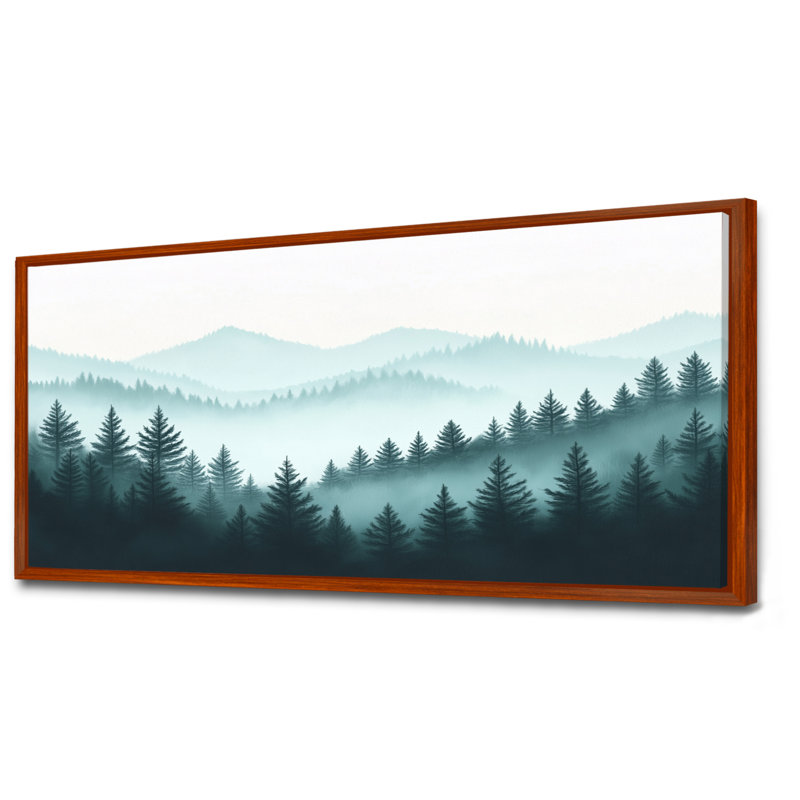 Forêt enneigée, art mural pin d'hiver, forêt d'hiver, H 28 po x l 60 po, Cadre flottant brun