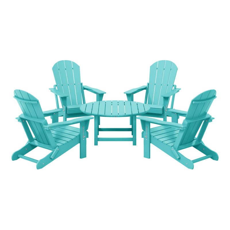 Ensemble de conversation d'extérieur 5 pièces Adirondack avec table basse ronde, Turquoise
