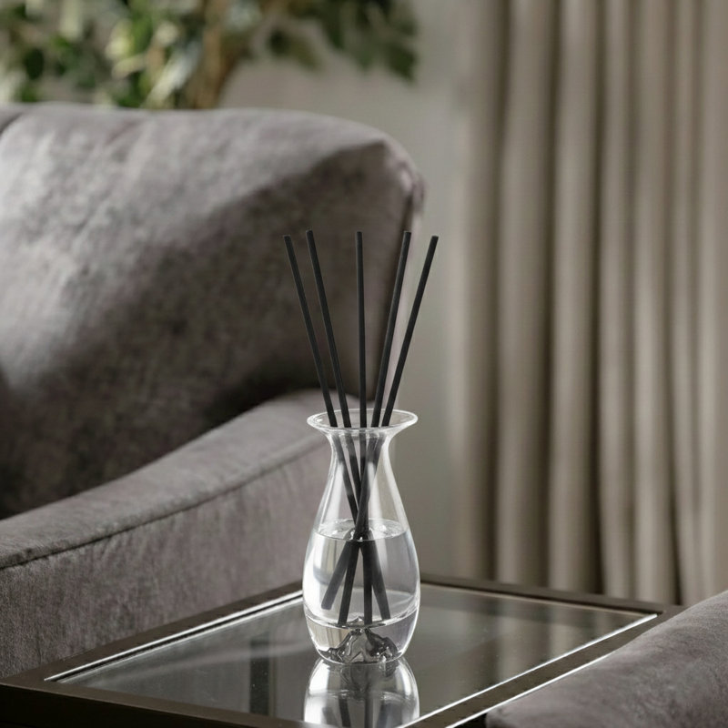Diffuseur de roseaux en verre transparent - parfum fleur blanche - boîte-cadeau - reflet fumé, Fumée