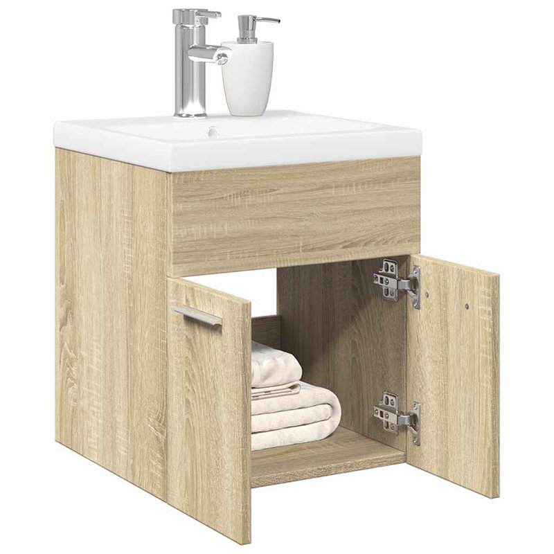 Stanisha Single Bathroom Vanity with Ceramic Basin, Sonoma Oak