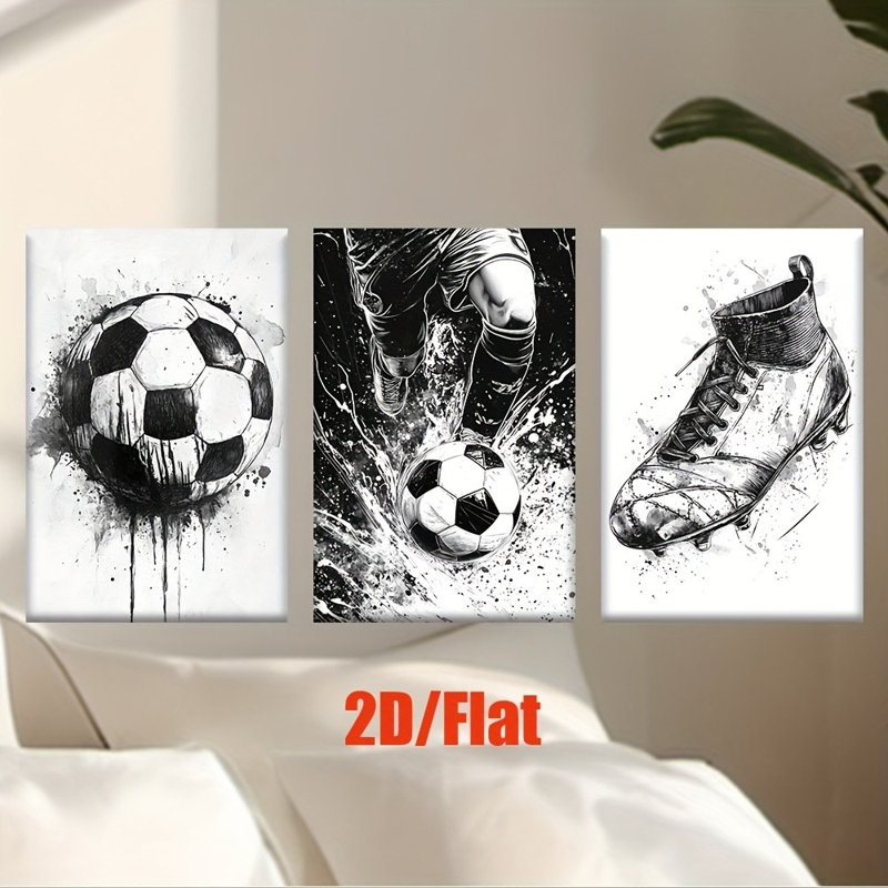 «Ink Soccer Element», impression sur toile 3 pièces pour salle de jeux, 36 * 24 pouces 3 pièces