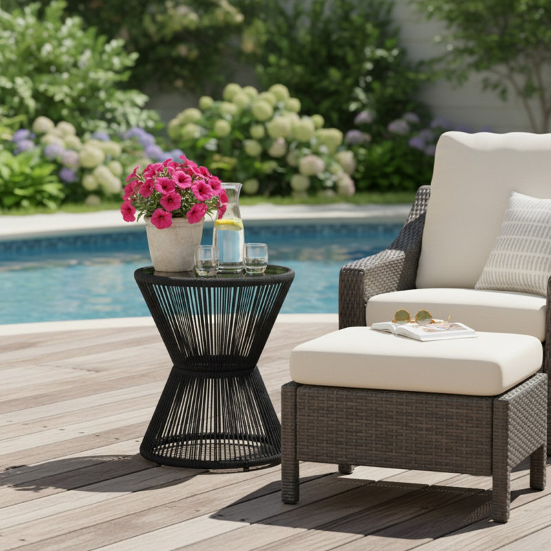 Round Metal Outdoor Side Table , 16cm cm W 16cm cm D