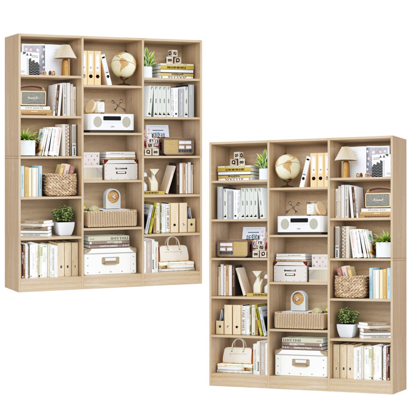 74"h X 59"w 6-tier Large Wood Storage Bookcase (set Of 2), Oak