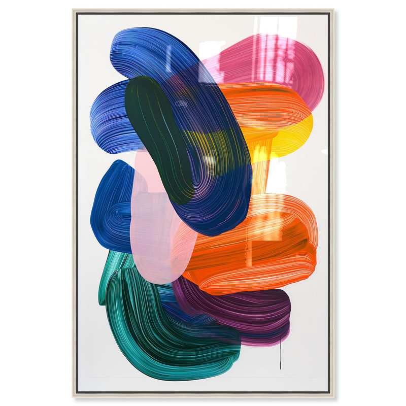 Oliver Gal Brushstroke Sonata Abstract - Hand-Applied Glass Coat Framed Canvas Art, 30" H x 20" W, Silver