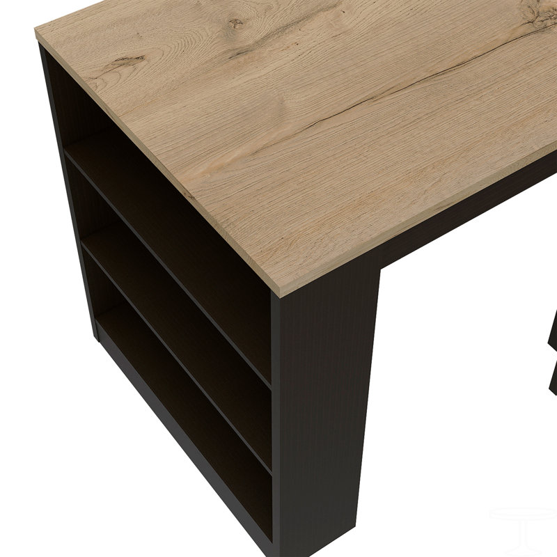 Table pour îlot de cuisine, deux pieds, trois tablettes latérales, Noir
