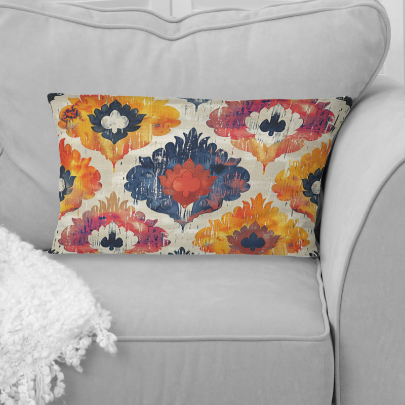 Coussin lombaire rétro rouge et noir géométrique