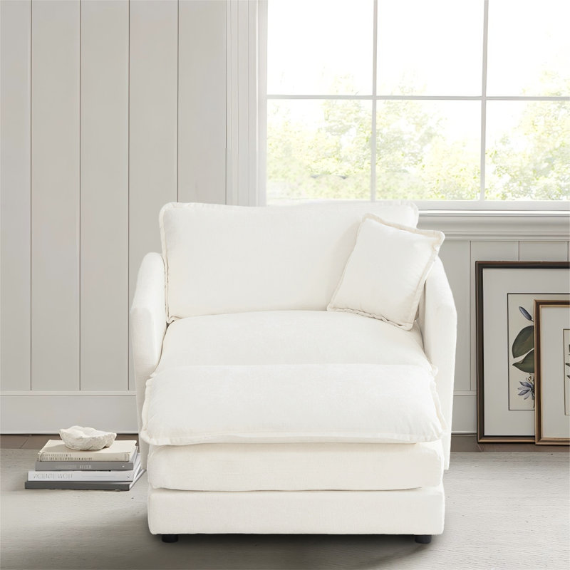 Canapé modulaire simple avec repose-pieds Chenille, Chenille blanche