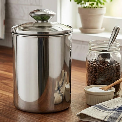 Stainless Steel Food Storage Container with Tempered Glass Lid For Kitchen Counter, Coffee, Tea, Nuts | Shiny Mirror Finish | 4 Qt