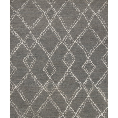 Correa Hand Knotted Wool Geometric Shapes Area Rug in Ivory/Gray