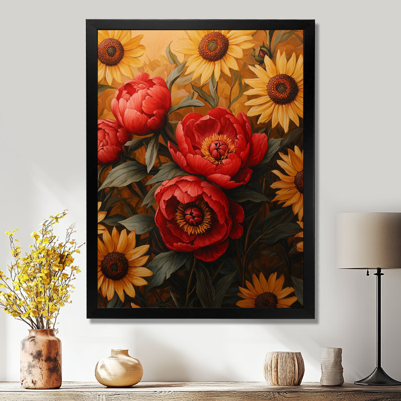 Bollitree - Art mural floral, H 32 po x l 24 po, Noir, noir, noir, noir, Reproduction encadrée d'une seule photo