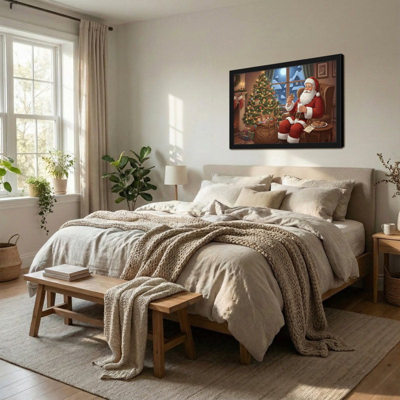Christmas Santa Claus Relaxing By Christmas Tree, 12" H x 18" W