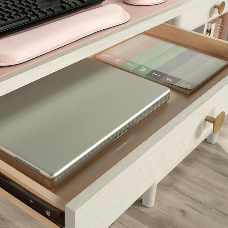 Bureau d'ordinateur avec 2 tiroirs à glissement lisse, finition gris clair