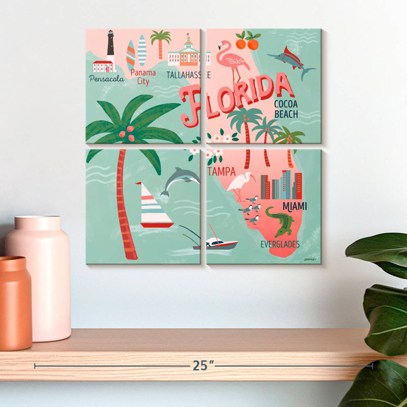 Aliaz State Maps - Florida Attractions, 18" H x 18" W